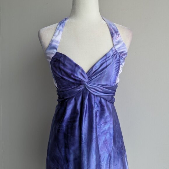 Vintage 90s Satin Purple Halter Dress - Picture 2 of 8
